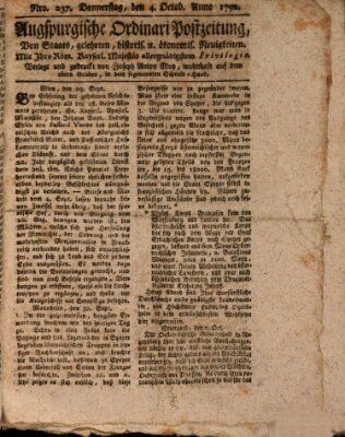 Augsburgische Ordinari Postzeitung von Staats-, gelehrten, historisch- u. ökonomischen Neuigkeiten (Augsburger Postzeitung) Donnerstag 4. Oktober 1792