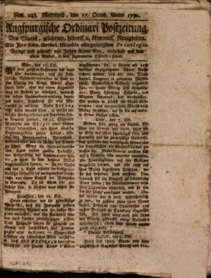 Augsburgische Ordinari Postzeitung von Staats-, gelehrten, historisch- u. ökonomischen Neuigkeiten (Augsburger Postzeitung) Mittwoch 17. Oktober 1792