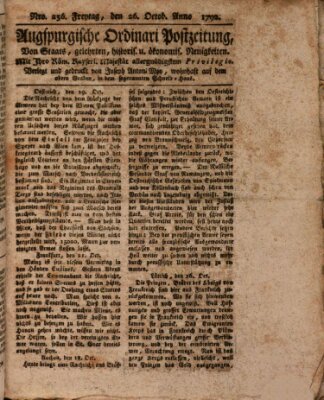 Augsburgische Ordinari Postzeitung von Staats-, gelehrten, historisch- u. ökonomischen Neuigkeiten (Augsburger Postzeitung) Freitag 26. Oktober 1792