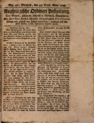 Augsburgische Ordinari Postzeitung von Staats-, gelehrten, historisch- u. ökonomischen Neuigkeiten (Augsburger Postzeitung) Mittwoch 31. Oktober 1792