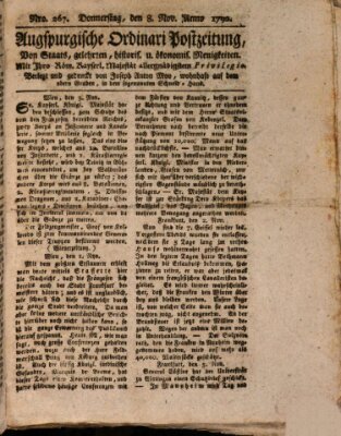 Augsburgische Ordinari Postzeitung von Staats-, gelehrten, historisch- u. ökonomischen Neuigkeiten (Augsburger Postzeitung) Donnerstag 8. November 1792