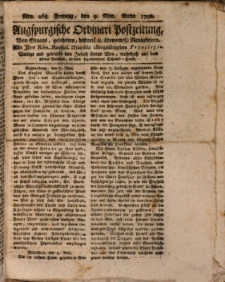 Augsburgische Ordinari Postzeitung von Staats-, gelehrten, historisch- u. ökonomischen Neuigkeiten (Augsburger Postzeitung) Freitag 9. November 1792