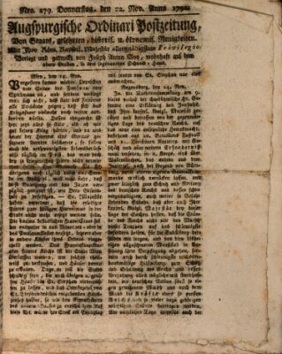 Augsburgische Ordinari Postzeitung von Staats-, gelehrten, historisch- u. ökonomischen Neuigkeiten (Augsburger Postzeitung) Donnerstag 22. November 1792