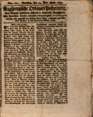 Augsburgische Ordinari Postzeitung von Staats-, gelehrten, historisch- u. ökonomischen Neuigkeiten (Augsburger Postzeitung) Samstag 24. November 1792