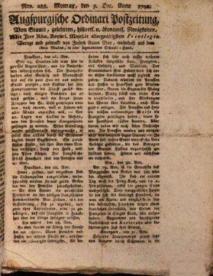 Augsburgische Ordinari Postzeitung von Staats-, gelehrten, historisch- u. ökonomischen Neuigkeiten (Augsburger Postzeitung) Montag 3. Dezember 1792