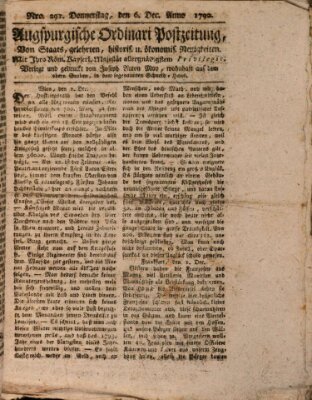 Augsburgische Ordinari Postzeitung von Staats-, gelehrten, historisch- u. ökonomischen Neuigkeiten (Augsburger Postzeitung) Donnerstag 6. Dezember 1792