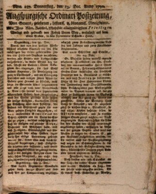 Augsburgische Ordinari Postzeitung von Staats-, gelehrten, historisch- u. ökonomischen Neuigkeiten (Augsburger Postzeitung) Donnerstag 13. Dezember 1792