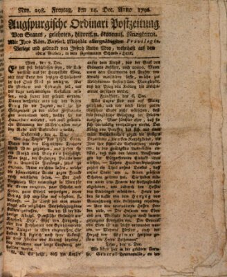 Augsburgische Ordinari Postzeitung von Staats-, gelehrten, historisch- u. ökonomischen Neuigkeiten (Augsburger Postzeitung) Freitag 14. Dezember 1792