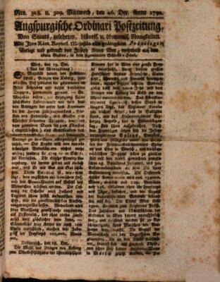 Augsburgische Ordinari Postzeitung von Staats-, gelehrten, historisch- u. ökonomischen Neuigkeiten (Augsburger Postzeitung) Mittwoch 26. Dezember 1792