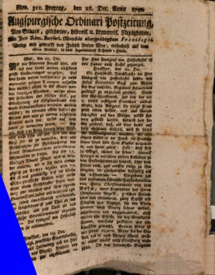 Augsburgische Ordinari Postzeitung von Staats-, gelehrten, historisch- u. ökonomischen Neuigkeiten (Augsburger Postzeitung) Freitag 28. Dezember 1792