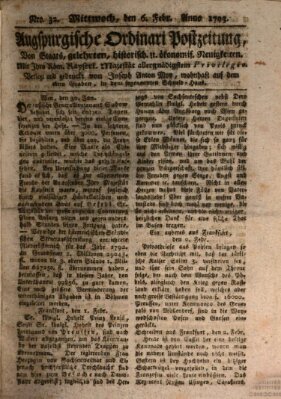 Augsburgische Ordinari Postzeitung von Staats-, gelehrten, historisch- u. ökonomischen Neuigkeiten (Augsburger Postzeitung) Mittwoch 6. Februar 1793