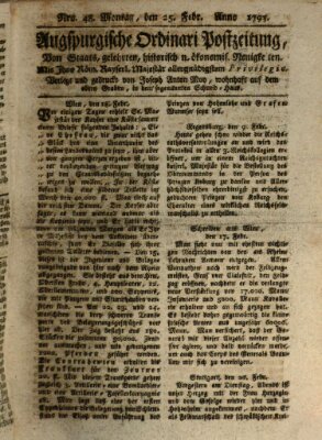 Augsburgische Ordinari Postzeitung von Staats-, gelehrten, historisch- u. ökonomischen Neuigkeiten (Augsburger Postzeitung) Montag 25. Februar 1793