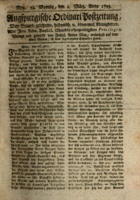 Augsburgische Ordinari Postzeitung von Staats-, gelehrten, historisch- u. ökonomischen Neuigkeiten (Augsburger Postzeitung) Montag 4. März 1793