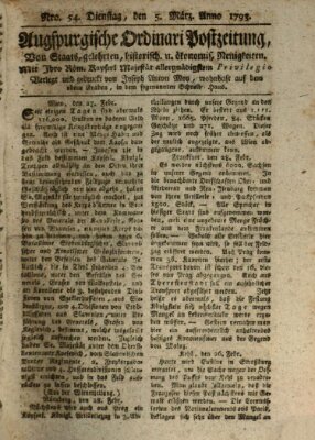 Augsburgische Ordinari Postzeitung von Staats-, gelehrten, historisch- u. ökonomischen Neuigkeiten (Augsburger Postzeitung) Dienstag 5. März 1793