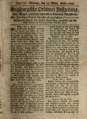 Augsburgische Ordinari Postzeitung von Staats-, gelehrten, historisch- u. ökonomischen Neuigkeiten (Augsburger Postzeitung) Montag 11. März 1793