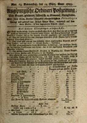 Augsburgische Ordinari Postzeitung von Staats-, gelehrten, historisch- u. ökonomischen Neuigkeiten (Augsburger Postzeitung) Donnerstag 14. März 1793