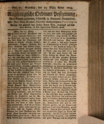 Augsburgische Ordinari Postzeitung von Staats-, gelehrten, historisch- u. ökonomischen Neuigkeiten (Augsburger Postzeitung) Samstag 23. März 1793