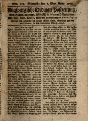 Augsburgische Ordinari Postzeitung von Staats-, gelehrten, historisch- u. ökonomischen Neuigkeiten (Augsburger Postzeitung) Mittwoch 1. Mai 1793