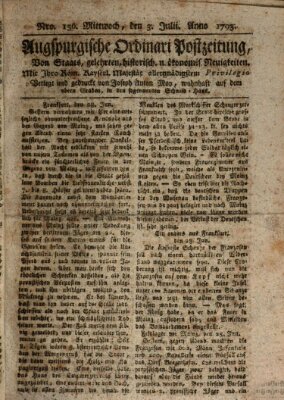 Augsburgische Ordinari Postzeitung von Staats-, gelehrten, historisch- u. ökonomischen Neuigkeiten (Augsburger Postzeitung) Mittwoch 3. Juli 1793