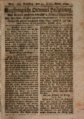 Augsburgische Ordinari Postzeitung von Staats-, gelehrten, historisch- u. ökonomischen Neuigkeiten (Augsburger Postzeitung) Samstag 13. Juli 1793