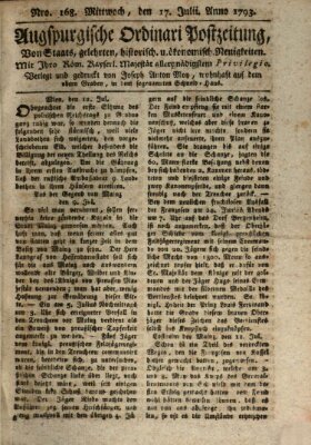 Augsburgische Ordinari Postzeitung von Staats-, gelehrten, historisch- u. ökonomischen Neuigkeiten (Augsburger Postzeitung) Mittwoch 17. Juli 1793