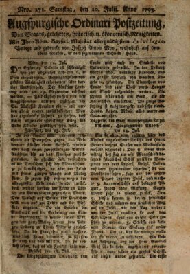 Augsburgische Ordinari Postzeitung von Staats-, gelehrten, historisch- u. ökonomischen Neuigkeiten (Augsburger Postzeitung) Samstag 20. Juli 1793