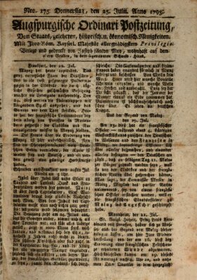 Augsburgische Ordinari Postzeitung von Staats-, gelehrten, historisch- u. ökonomischen Neuigkeiten (Augsburger Postzeitung) Donnerstag 25. Juli 1793