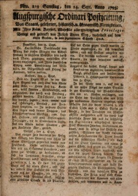 Augsburgische Ordinari Postzeitung von Staats-, gelehrten, historisch- u. ökonomischen Neuigkeiten (Augsburger Postzeitung) Samstag 14. September 1793