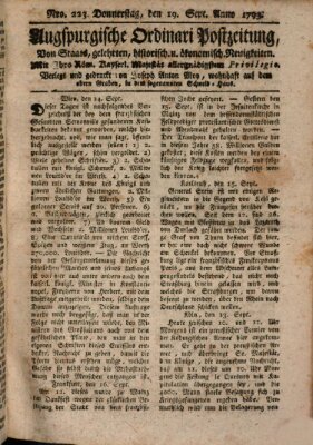 Augsburgische Ordinari Postzeitung von Staats-, gelehrten, historisch- u. ökonomischen Neuigkeiten (Augsburger Postzeitung) Donnerstag 19. September 1793