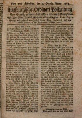 Augsburgische Ordinari Postzeitung von Staats-, gelehrten, historisch- u. ökonomischen Neuigkeiten (Augsburger Postzeitung) Dienstag 8. Oktober 1793