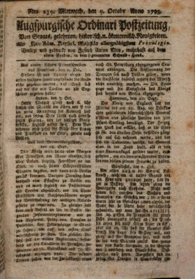 Augsburgische Ordinari Postzeitung von Staats-, gelehrten, historisch- u. ökonomischen Neuigkeiten (Augsburger Postzeitung) Mittwoch 9. Oktober 1793