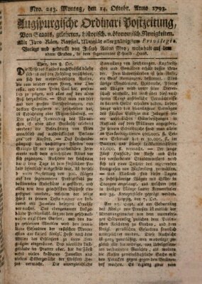 Augsburgische Ordinari Postzeitung von Staats-, gelehrten, historisch- u. ökonomischen Neuigkeiten (Augsburger Postzeitung) Montag 14. Oktober 1793