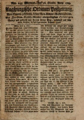 Augsburgische Ordinari Postzeitung von Staats-, gelehrten, historisch- u. ökonomischen Neuigkeiten (Augsburger Postzeitung) Mittwoch 16. Oktober 1793