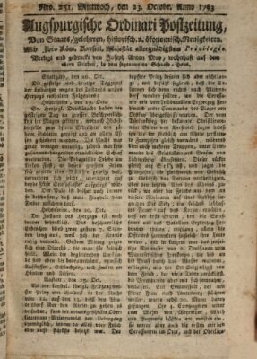 Augsburgische Ordinari Postzeitung von Staats-, gelehrten, historisch- u. ökonomischen Neuigkeiten (Augsburger Postzeitung) Mittwoch 23. Oktober 1793