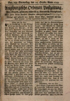 Augsburgische Ordinari Postzeitung von Staats-, gelehrten, historisch- u. ökonomischen Neuigkeiten (Augsburger Postzeitung) Donnerstag 24. Oktober 1793