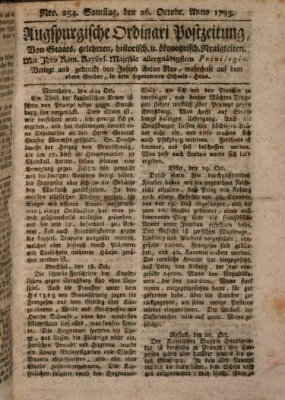 Augsburgische Ordinari Postzeitung von Staats-, gelehrten, historisch- u. ökonomischen Neuigkeiten (Augsburger Postzeitung) Samstag 26. Oktober 1793