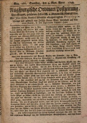 Augsburgische Ordinari Postzeitung von Staats-, gelehrten, historisch- u. ökonomischen Neuigkeiten (Augsburger Postzeitung) Samstag 9. November 1793