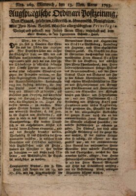 Augsburgische Ordinari Postzeitung von Staats-, gelehrten, historisch- u. ökonomischen Neuigkeiten (Augsburger Postzeitung) Mittwoch 13. November 1793