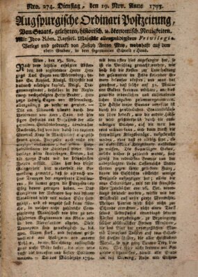 Augsburgische Ordinari Postzeitung von Staats-, gelehrten, historisch- u. ökonomischen Neuigkeiten (Augsburger Postzeitung) Dienstag 19. November 1793