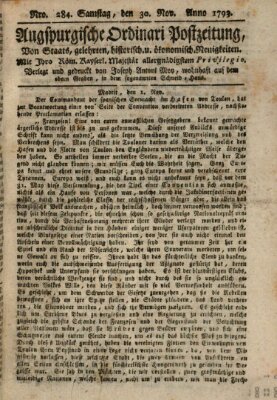 Augsburgische Ordinari Postzeitung von Staats-, gelehrten, historisch- u. ökonomischen Neuigkeiten (Augsburger Postzeitung) Samstag 30. November 1793