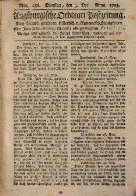 Augsburgische Ordinari Postzeitung von Staats-, gelehrten, historisch- u. ökonomischen Neuigkeiten (Augsburger Postzeitung) Dienstag 3. Dezember 1793