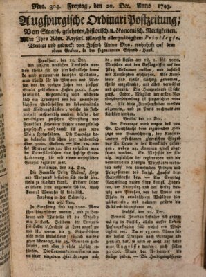 Augsburgische Ordinari Postzeitung von Staats-, gelehrten, historisch- u. ökonomischen Neuigkeiten (Augsburger Postzeitung) Freitag 20. Dezember 1793