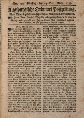 Augsburgische Ordinari Postzeitung von Staats-, gelehrten, historisch- u. ökonomischen Neuigkeiten (Augsburger Postzeitung) Dienstag 24. Dezember 1793