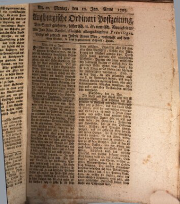 Augsburgische Ordinari Postzeitung von Staats-, gelehrten, historisch- u. ökonomischen Neuigkeiten (Augsburger Postzeitung) Montag 12. Januar 1795