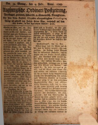 Augsburgische Ordinari Postzeitung von Staats-, gelehrten, historisch- u. ökonomischen Neuigkeiten (Augsburger Postzeitung) Montag 9. Februar 1795