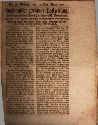 Augsburgische Ordinari Postzeitung von Staats-, gelehrten, historisch- u. ökonomischen Neuigkeiten (Augsburger Postzeitung) Mittwoch 11. Februar 1795