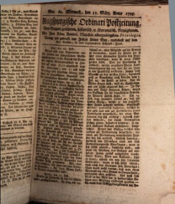 Augsburgische Ordinari Postzeitung von Staats-, gelehrten, historisch- u. ökonomischen Neuigkeiten (Augsburger Postzeitung) Mittwoch 11. März 1795