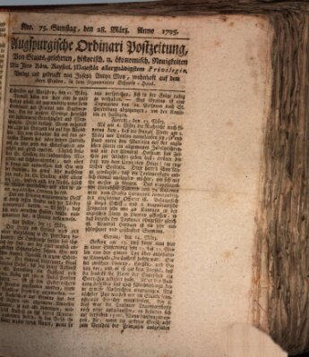 Augsburgische Ordinari Postzeitung von Staats-, gelehrten, historisch- u. ökonomischen Neuigkeiten (Augsburger Postzeitung) Samstag 28. März 1795