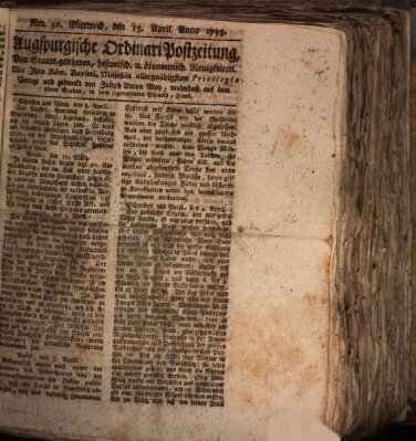 Augsburgische Ordinari Postzeitung von Staats-, gelehrten, historisch- u. ökonomischen Neuigkeiten (Augsburger Postzeitung) Mittwoch 15. April 1795