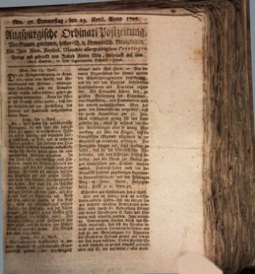 Augsburgische Ordinari Postzeitung von Staats-, gelehrten, historisch- u. ökonomischen Neuigkeiten (Augsburger Postzeitung) Donnerstag 23. April 1795